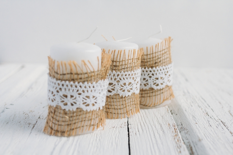Stencilled Burlap Candle Holders