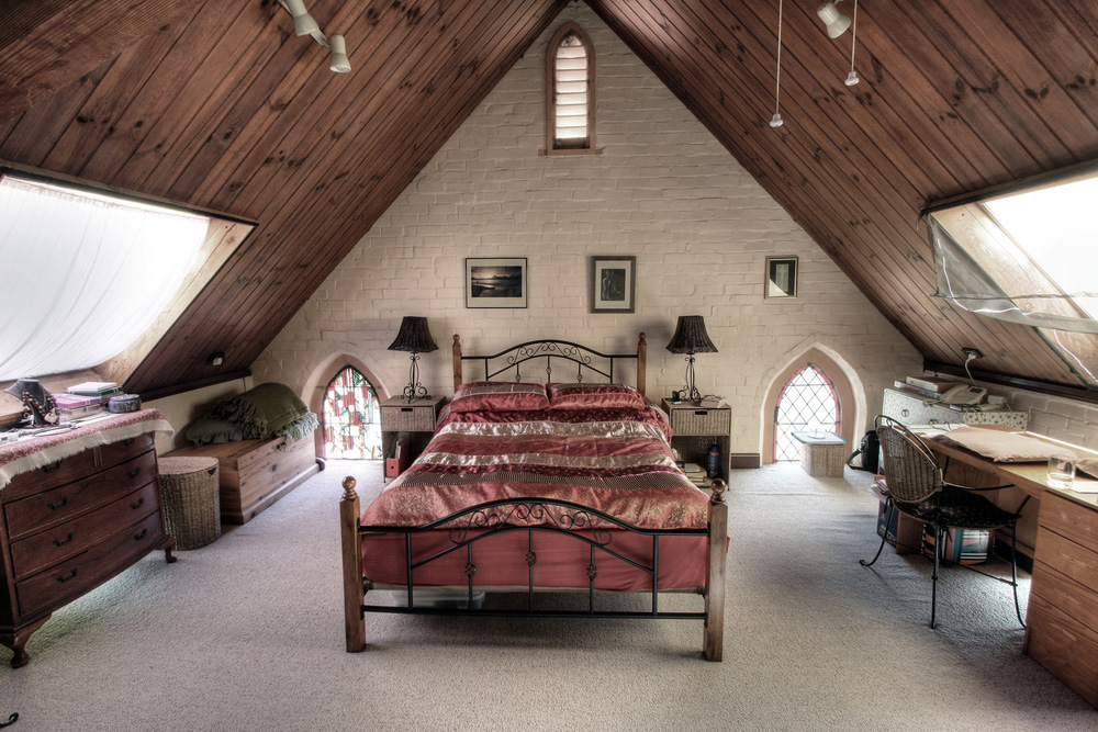 bedroom attic with skylight